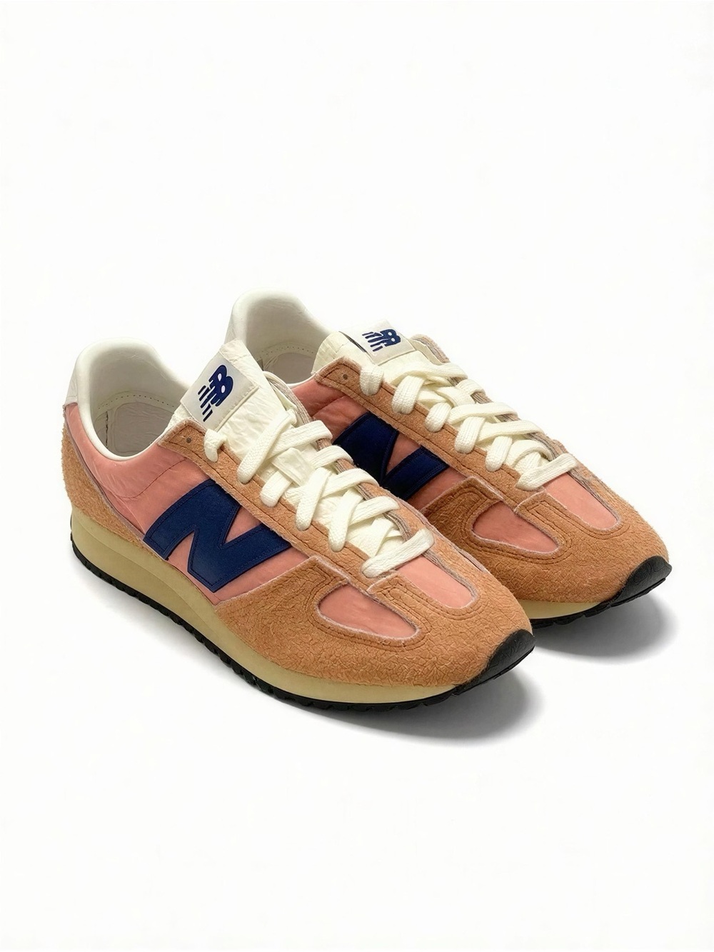 New Balance Women’s Peach Suede Sneakers with Navy 'N'